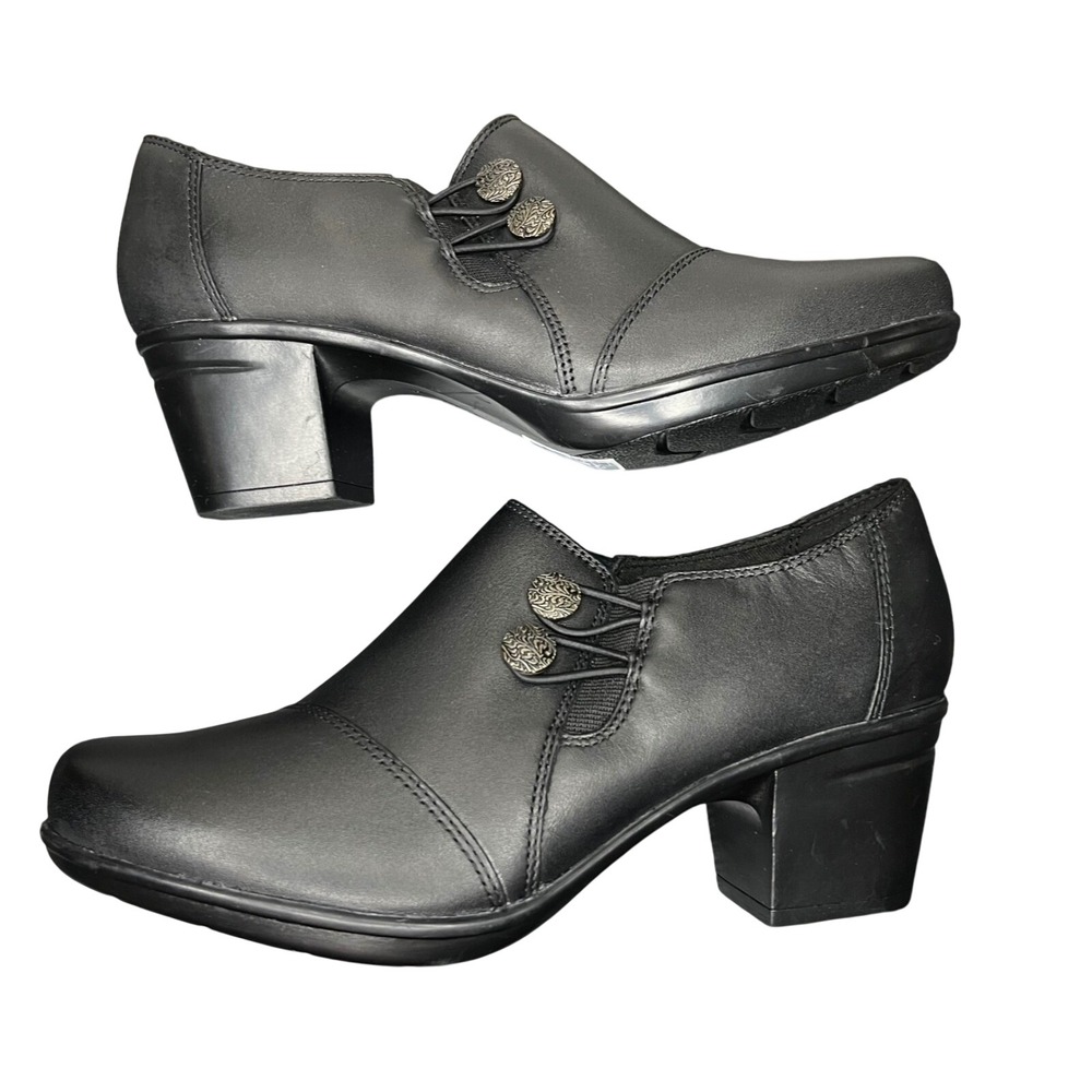 Clarks Ankle Boots Emslie Warren Womens 7 Black Leather Block Heel Zip Booties